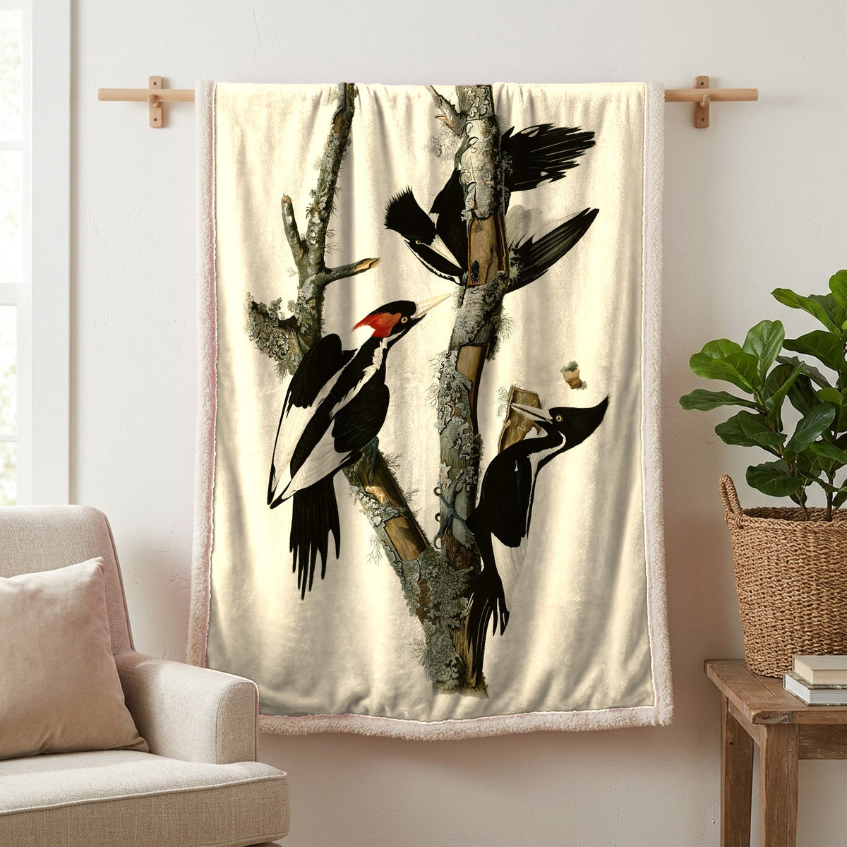 Ivory-billed Woodpecker vintage field plate sherpa blanket