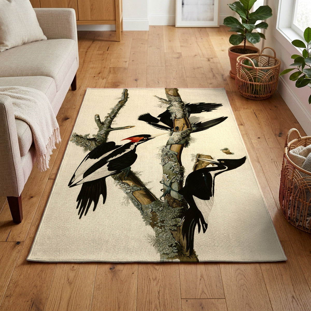 Ivory-billed Woodpecker vintage field plate area rug