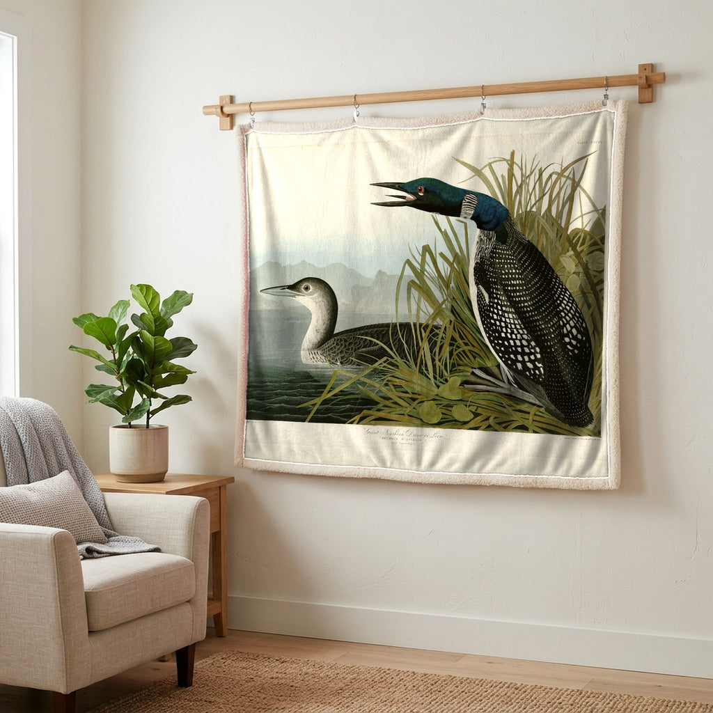 Common Loon vintage field plate sherpa blanket