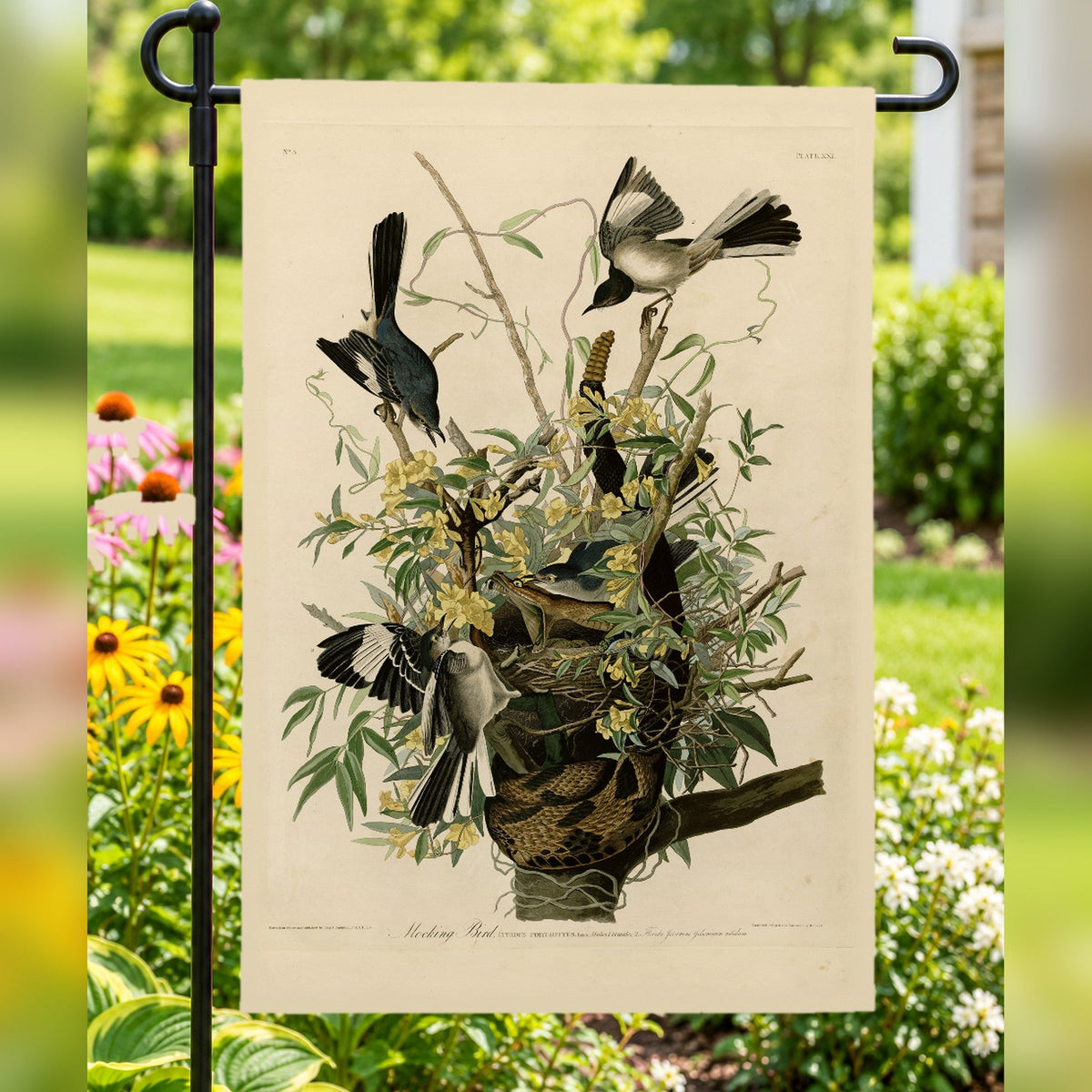 Northern Mockingbird vintage field plate garden & house flag (Worldwide)