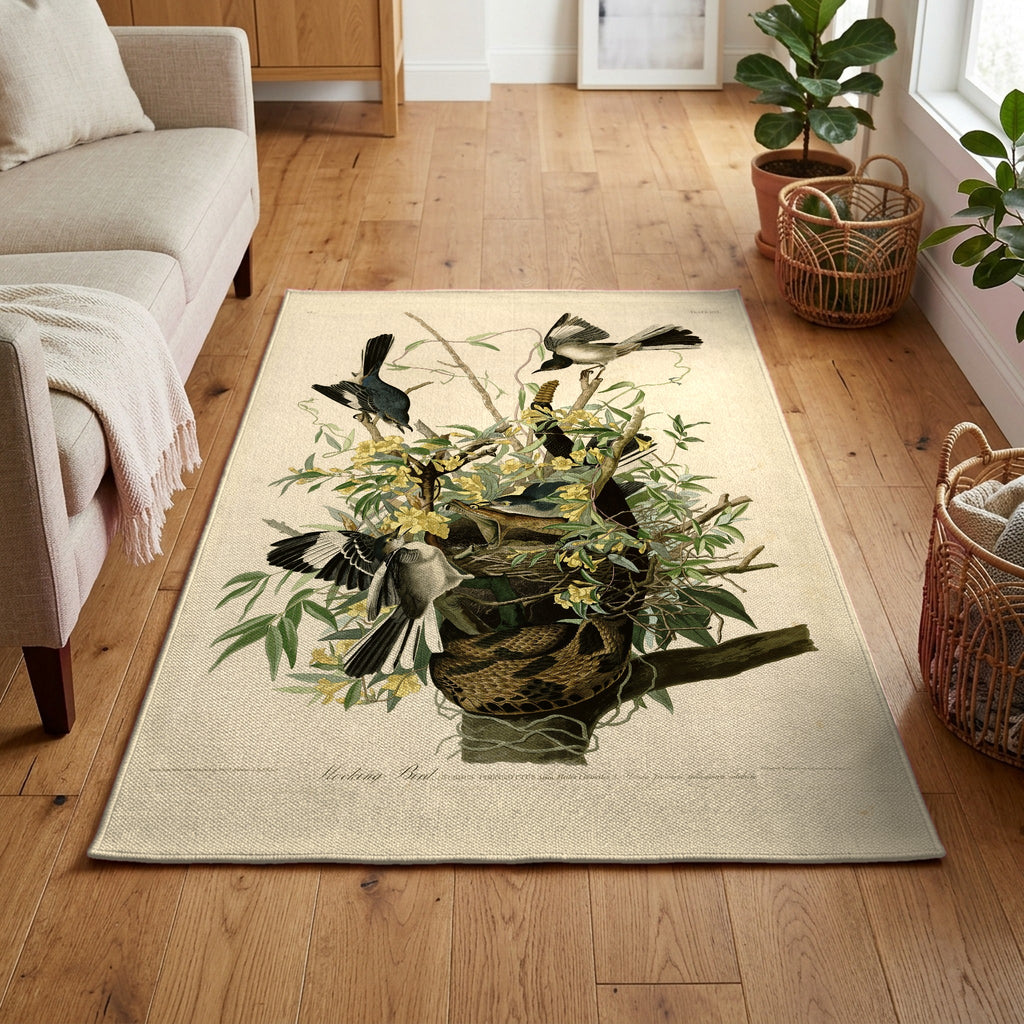 Northern Mockingbird vintage field plate area rug