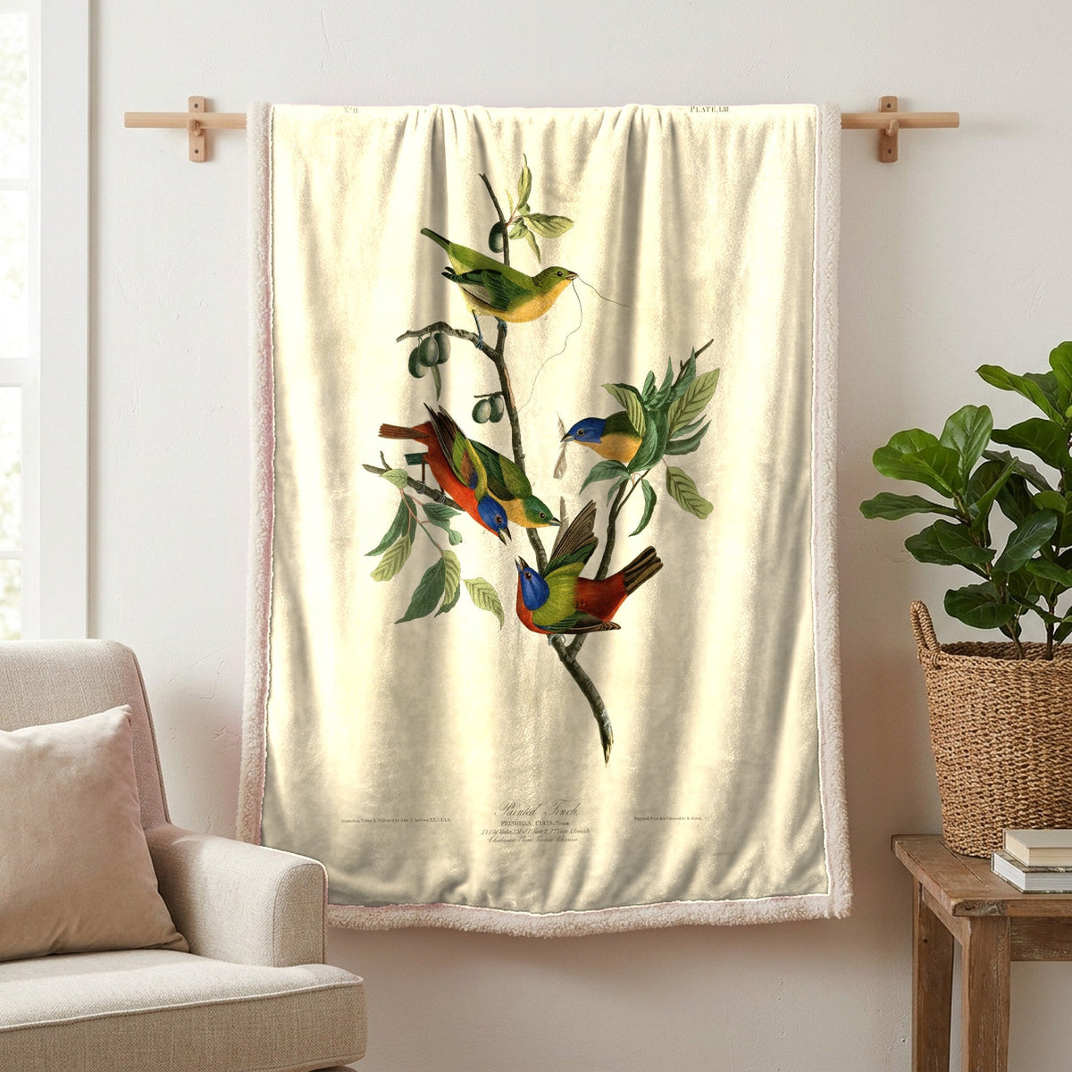 Painted Bunting vintage field plate sherpa blanket