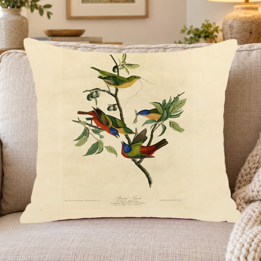 Painted Bunting vintage field plate throw pillow cover