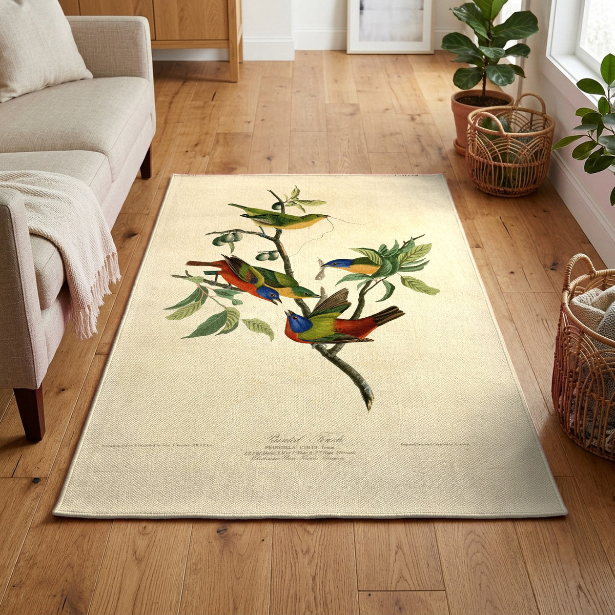 Painted Bunting vintage field plate area rug