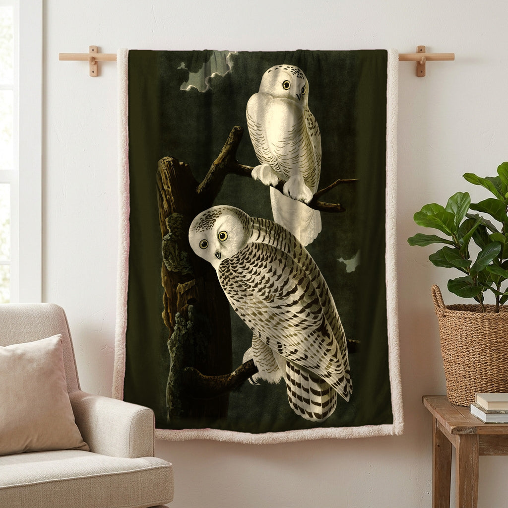 Snowy Owl vintage field plate sherpa blanket