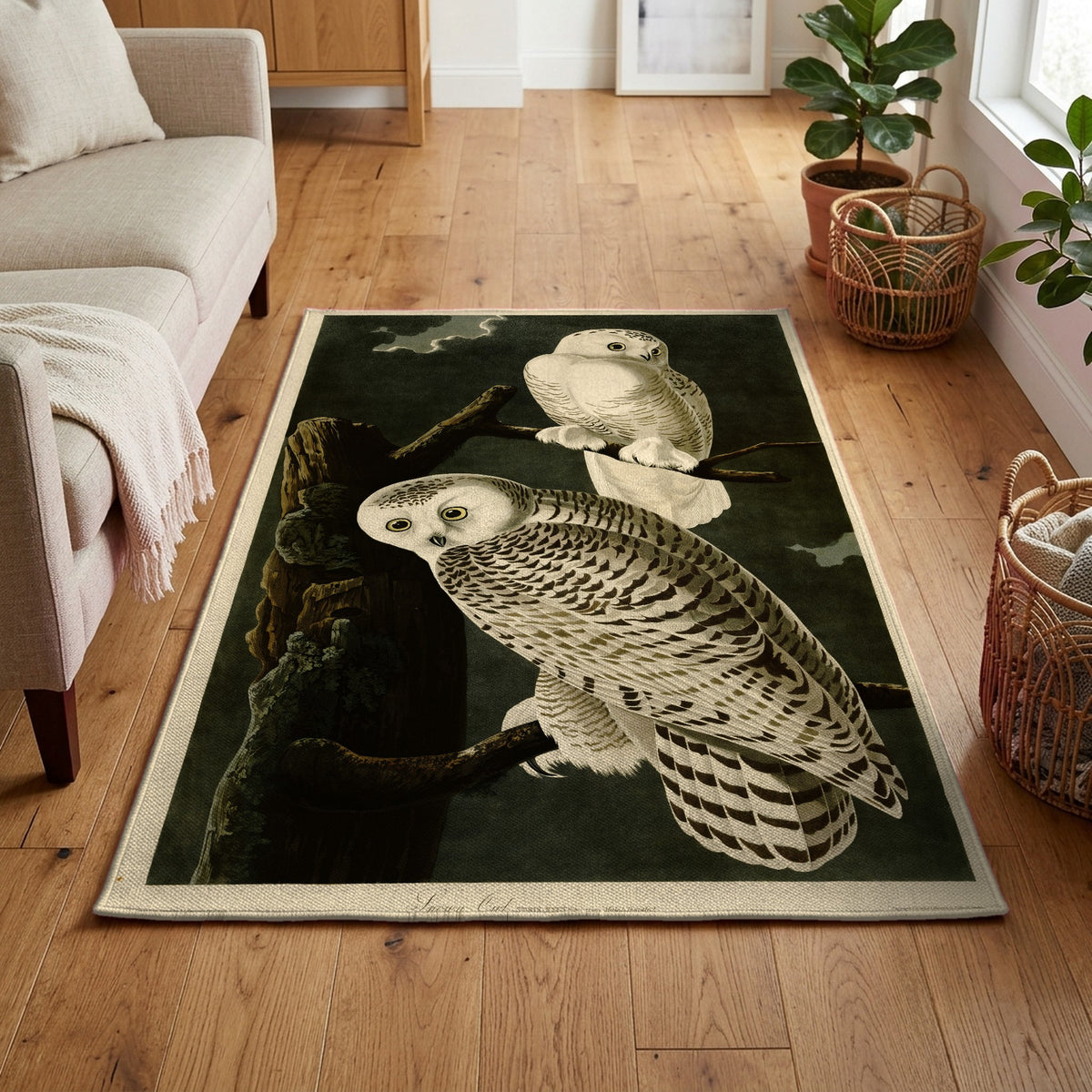 Snowy Owl vintage field plate area rug