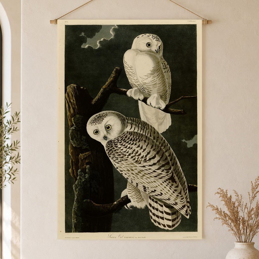 Snowy Owl vintage field plate linen wall tapestry