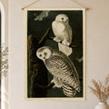Snowy Owl vintage field plate linen wall tapestry