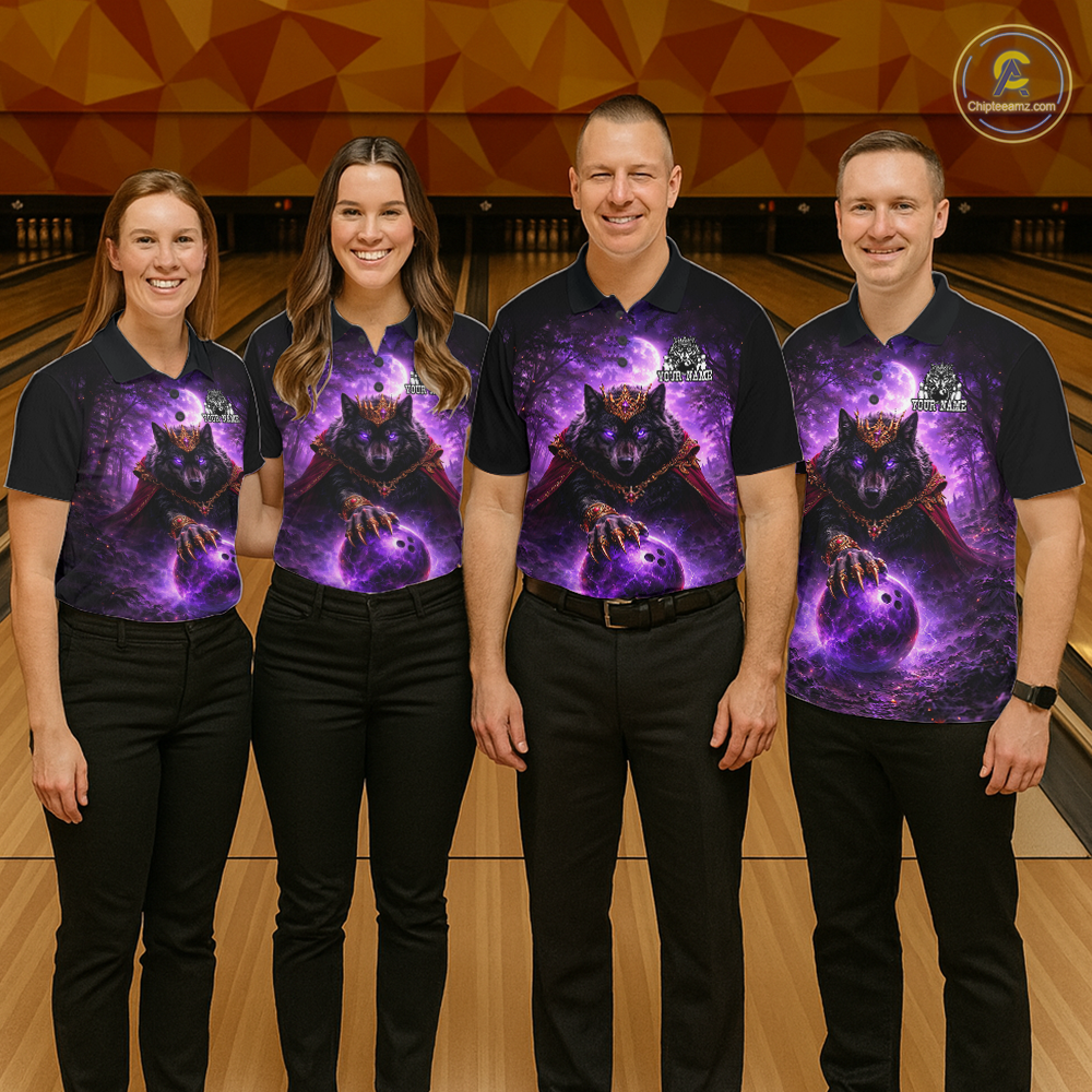 Personalized Night Realm King Wolf Bowling Shirt Crown Bowling Jersey