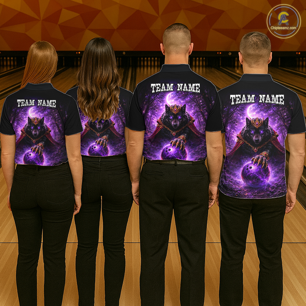 Personalized Night Realm King Wolf Bowling Shirt Crown Bowling Jersey